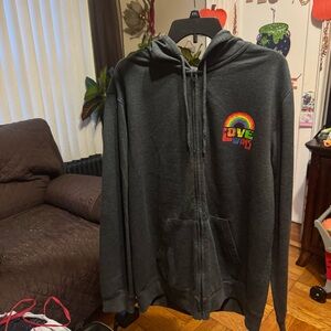 Dark Gray Hoodie with Rainbow Love Wins and Unicorn on the back